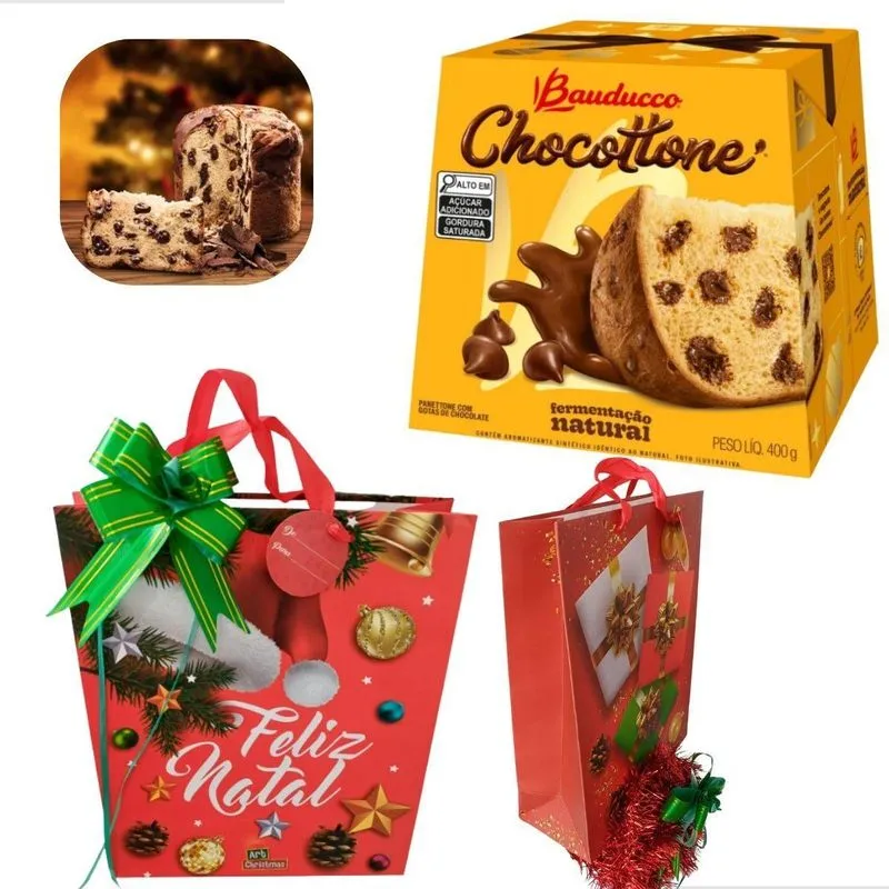 Chocottone Bauducco 400g Kit Sacola de Presente Natal