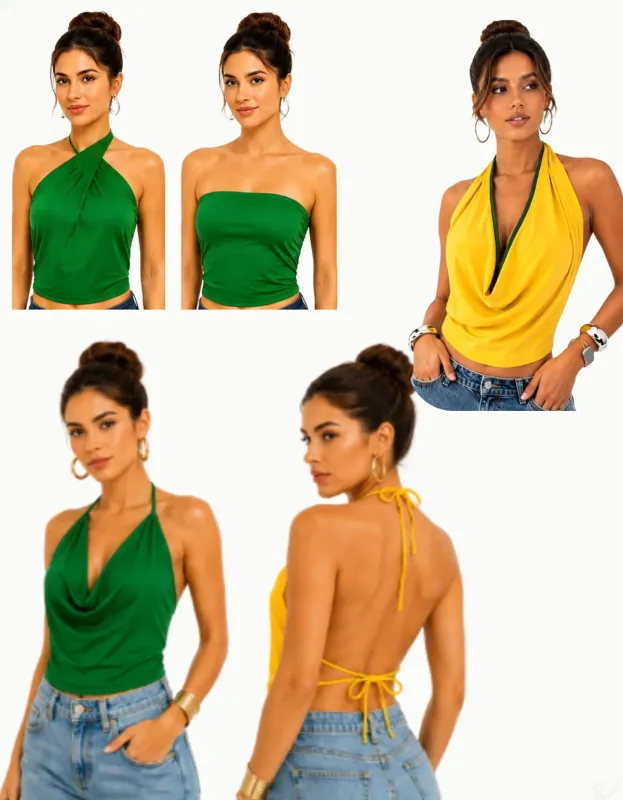 Blusa Feminina Multiformas Ajustável Moda Patriota Verde e Amarela Versátil
