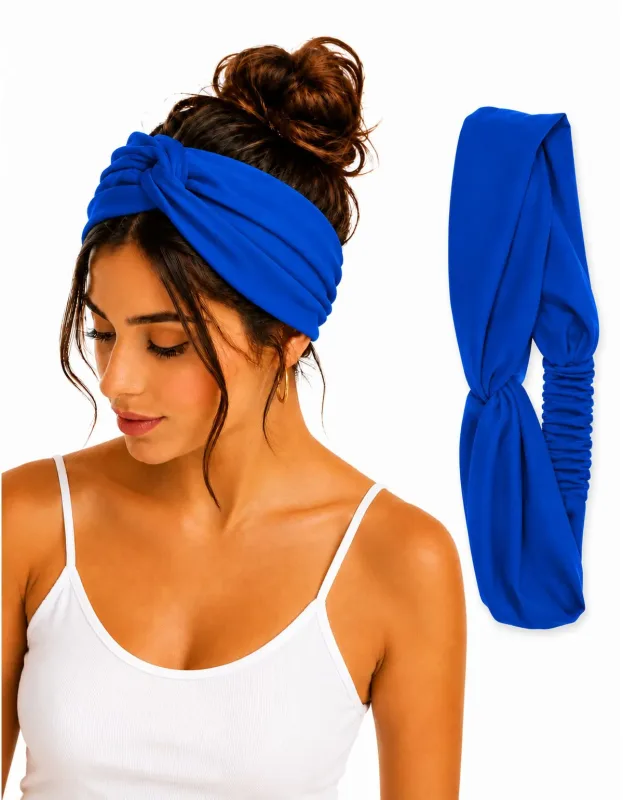 Faixa de Cabelo Azul Turbante Nó Torcido Feminina