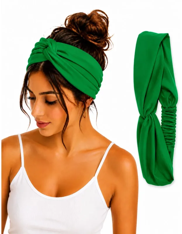 Faixa de Cabelo Verde Turbante Nó Torcido Feminina