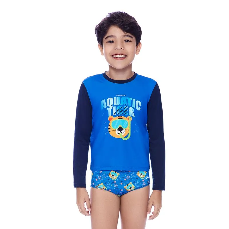 Camiseta Infantil Manga Longa Aquatic Tiger - AZUL COBALTO MARINHO 8