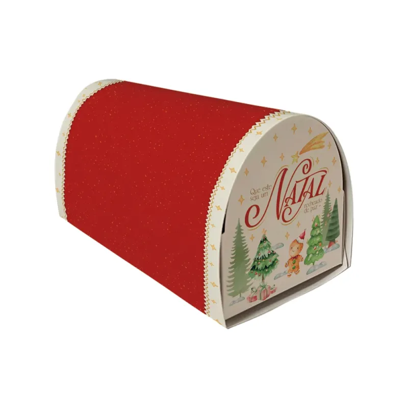 Caixa para Mini Panetone Duplo Correio - Vila de Natal c/ 10 Un