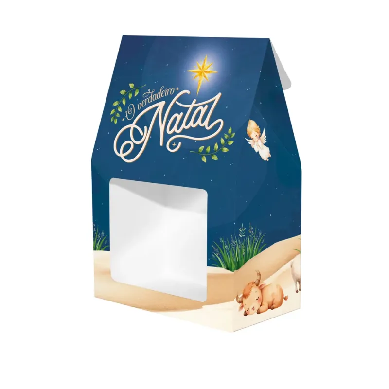Caixa para Dragê c/ Visor - O Verdadeiro Natal c/ 10 Un
