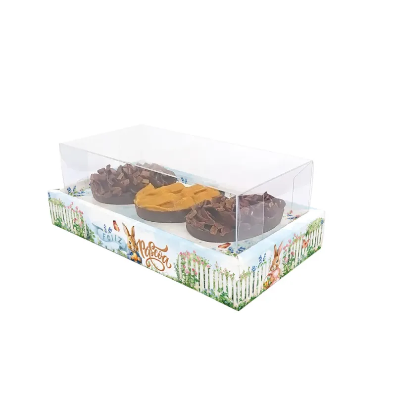Caixa Luxo para Trio de Mini Ovos de 50g - Alegria de Páscoa c/ 10 Un