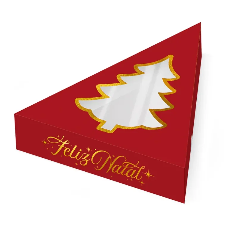 Caixa Árvore c/ Visor - Feliz Natal c/ 10 Un