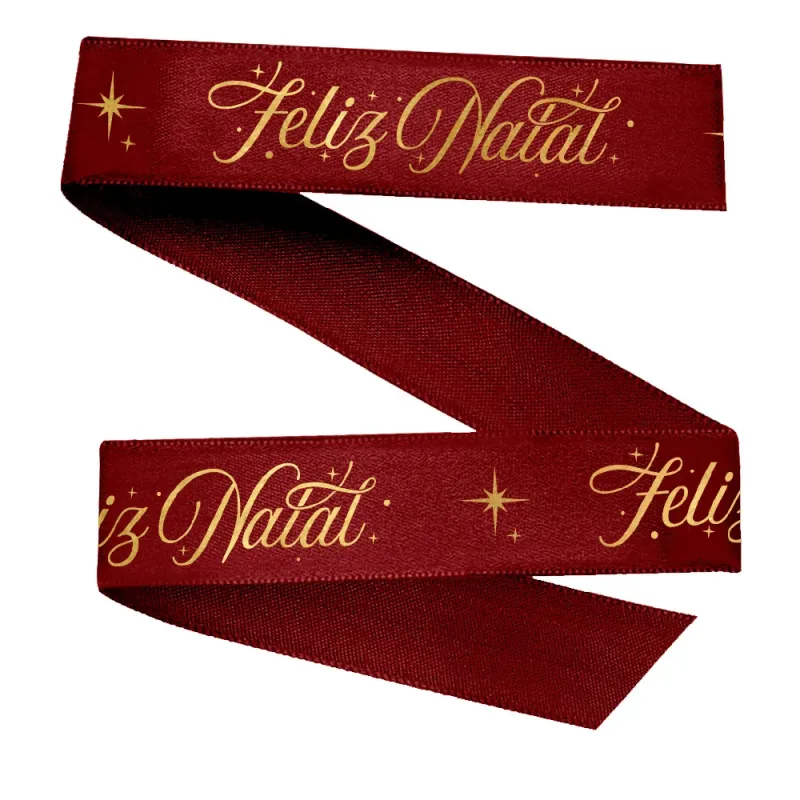 Fita Cetim Premium Vinho - Feliz Natal - 22 mm - c/ 50m