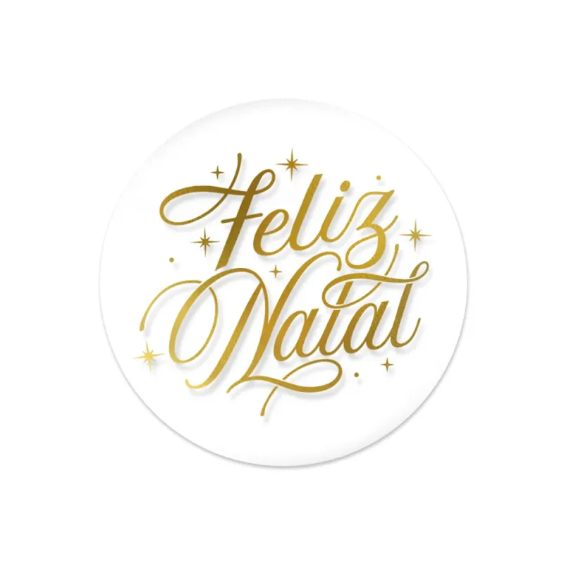 Etiqueta Adesiva Hot Stamp Dourado 5x5 - Feliz Natal c/ 100 Un