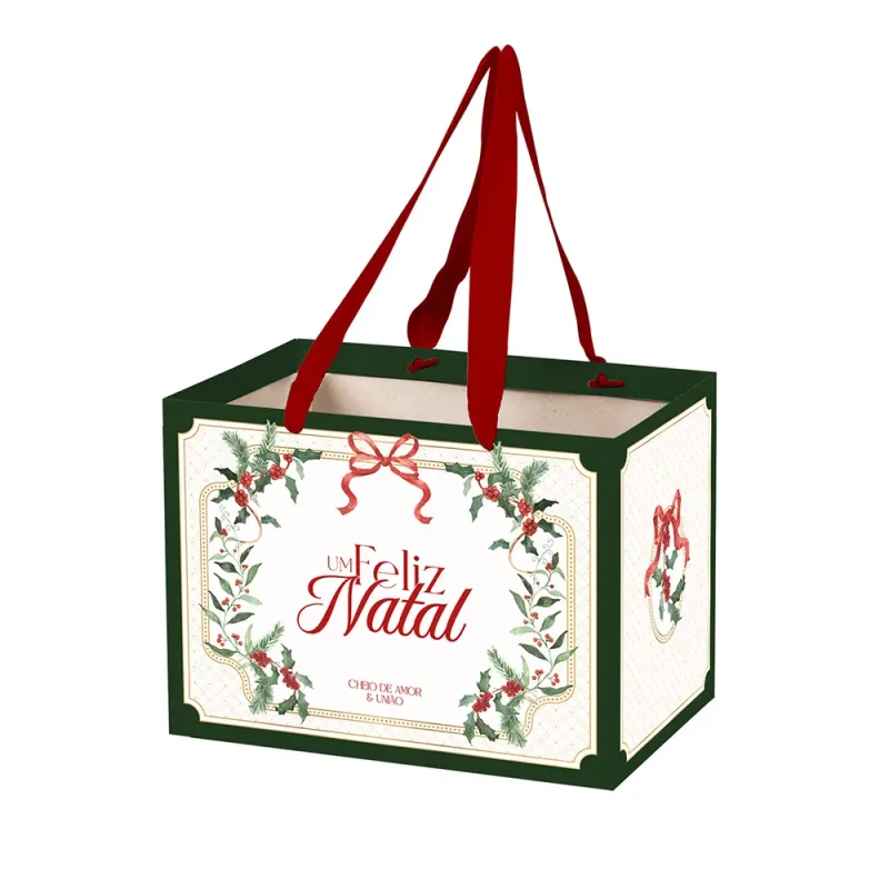 Sacola de Papel M - Laços de Natal c/ 10 Un