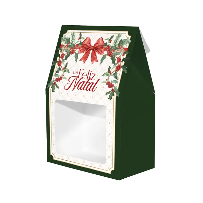 Caixa para Dragê c/ Visor - Laços de Natal c/ 10 Un