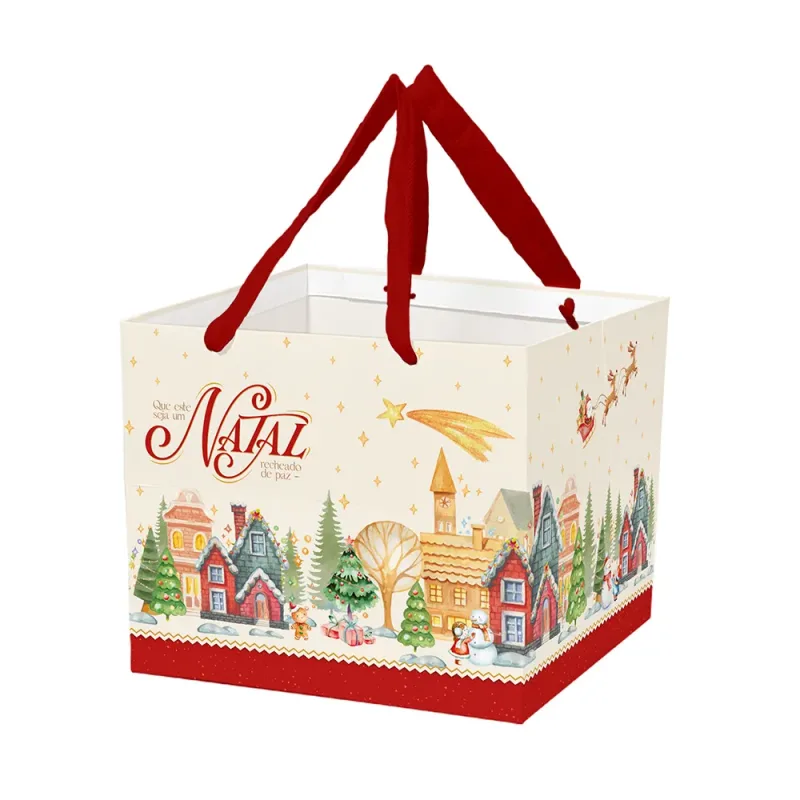 Sacola de Papel Pudim - Vila de Natal c/ 10 Un