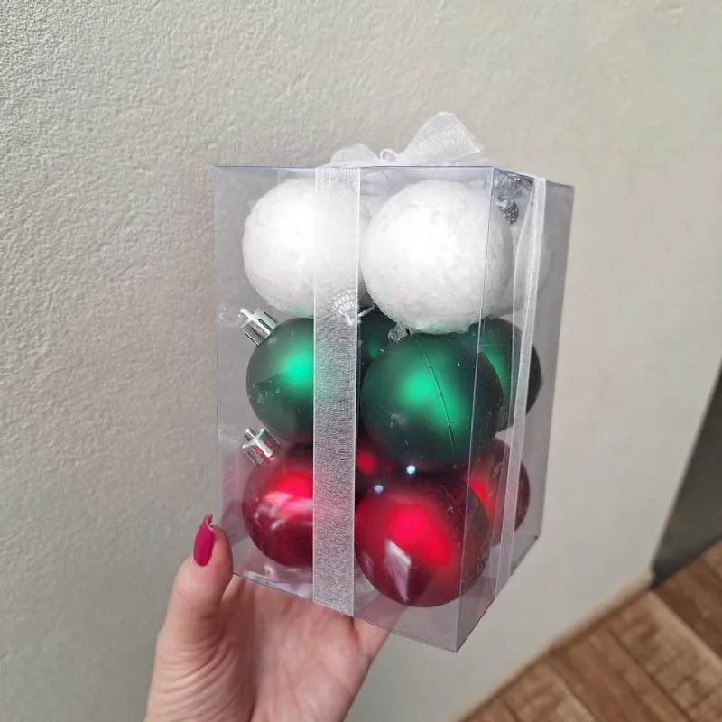 BOLA DE NATAL RF6449 VERMELHO/VERDE/BRANCO 5CM C/12 UNIDADES VMP