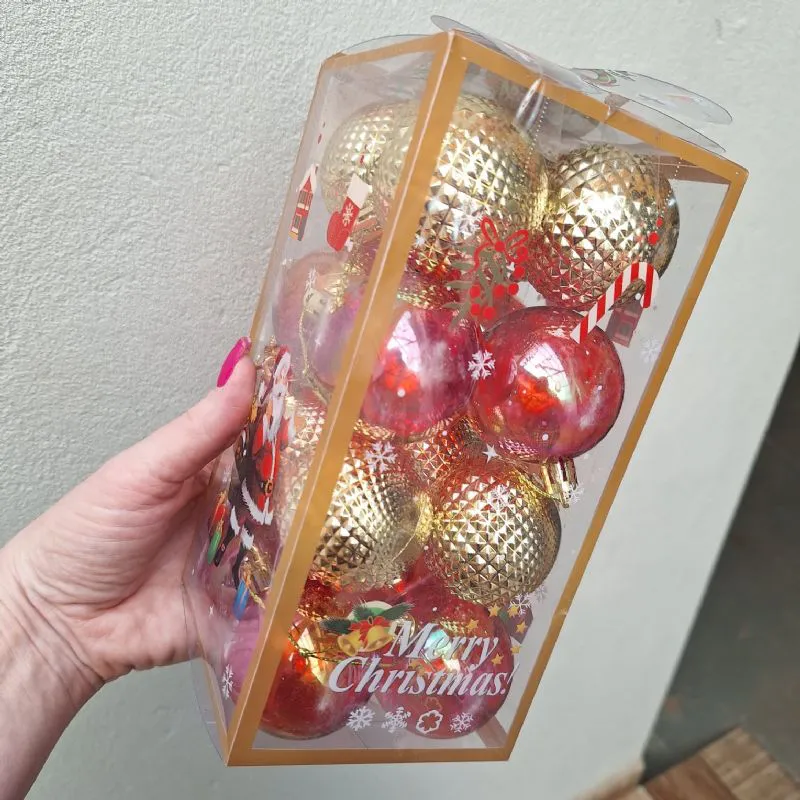 BOLA DE NATAL RF182 VERMELHO/OURO 5CM C/16 UNIDADES VMP
