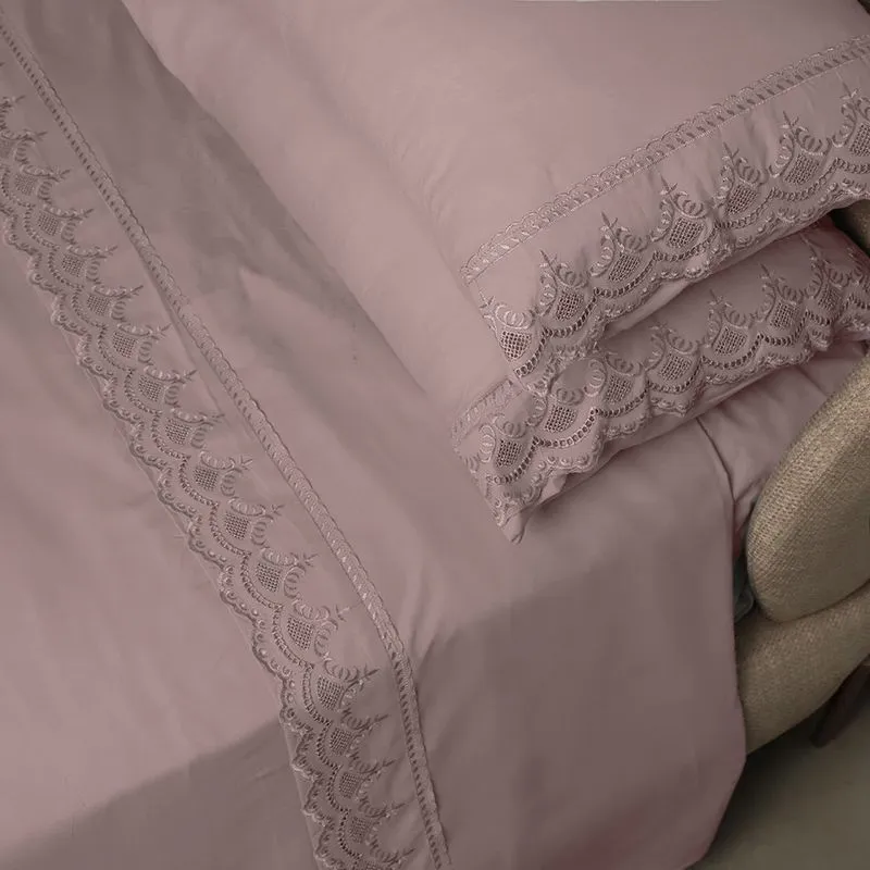 Jogo de Cama Percal Soft 300 Rendado Casal Rose