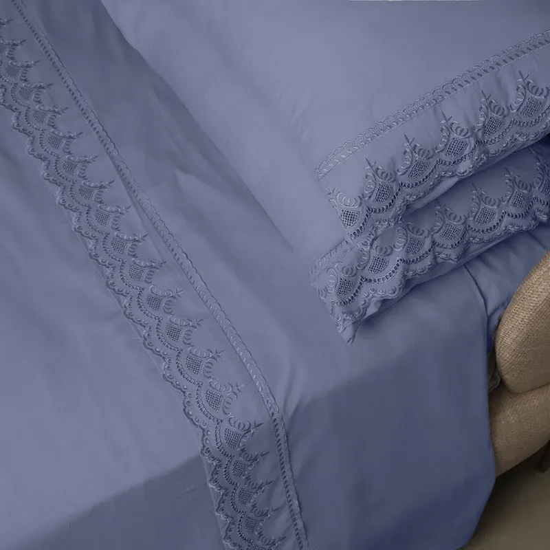 Jogo de Cama Percal Soft 300 Rendado King Azul