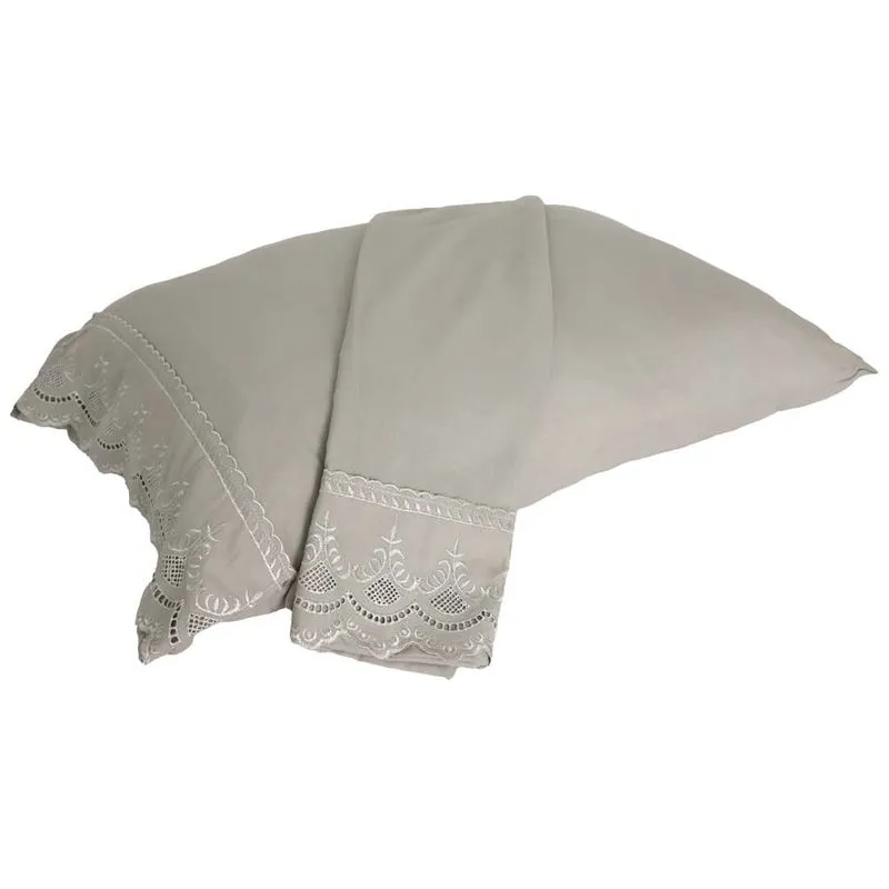 Fronha Percal Soft 300 Rendado 2 Pecas Cinza Claro
