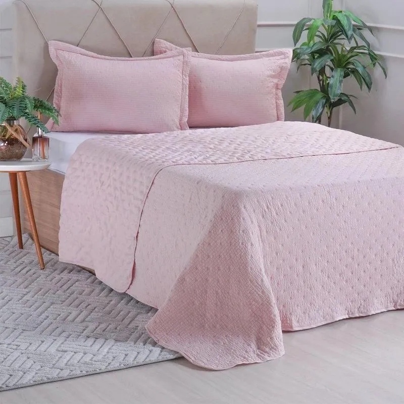 Colcha Plisse 2,20 X 2,40 Casal Rose
