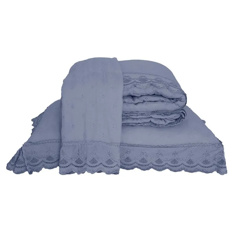 Colcha Percal Soft 300 Rendada Solteiro Azul