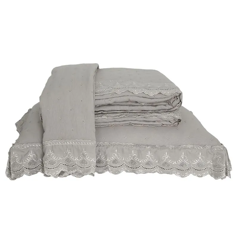 Colcha Percal Soft 300 Rendada Solteiro Cinza Claro