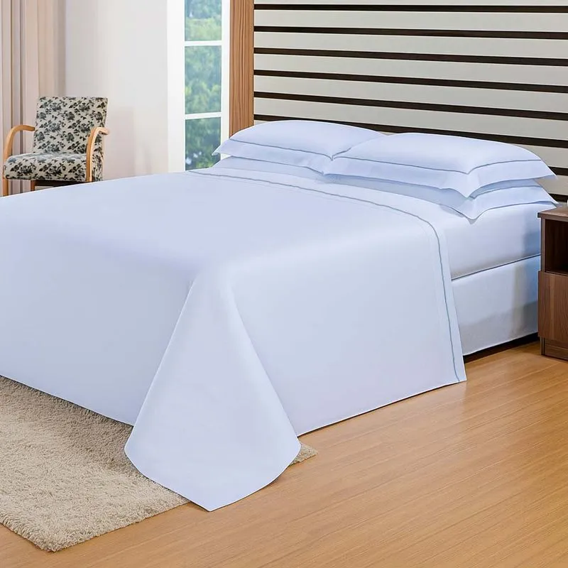 Jogo de Cama 300 Fios Modena Bordado Casal Branco/azul