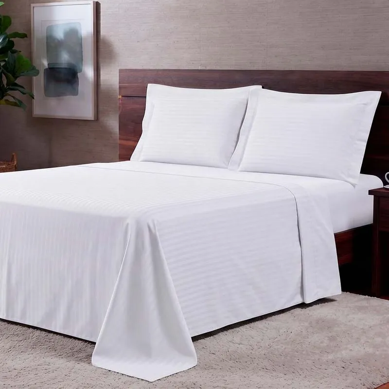 Jogo de Cama 300 Fios Basics Stripe Solteiro Branco