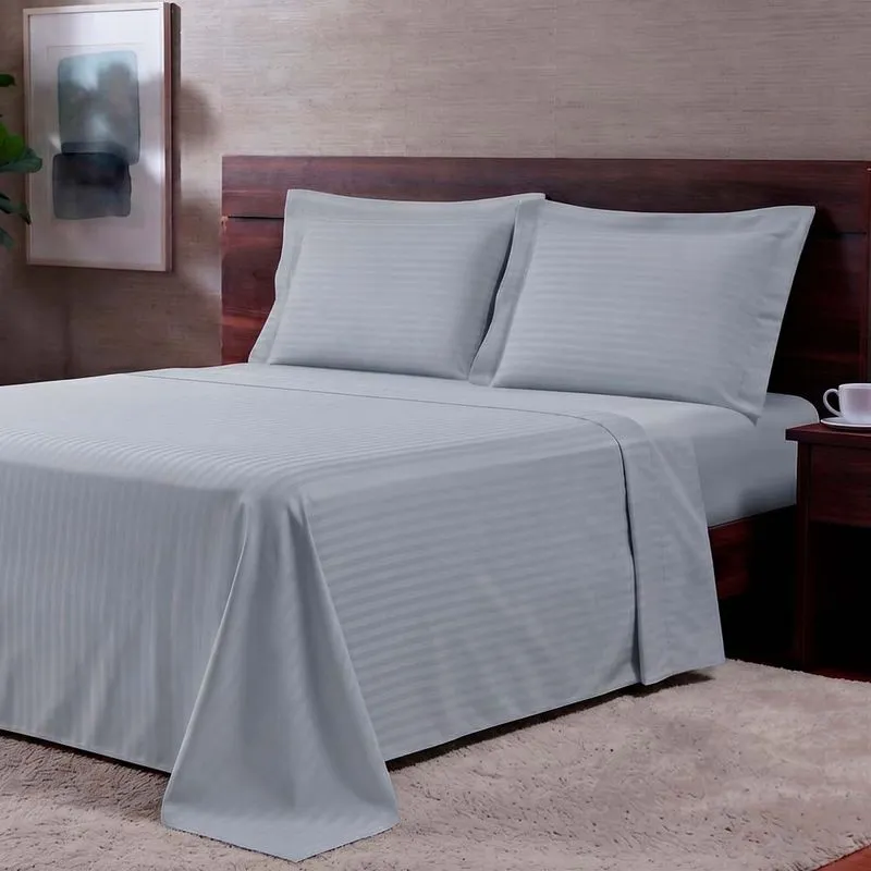 Jogo de Cama 300 Fios Basics Stripe Casal Prateado