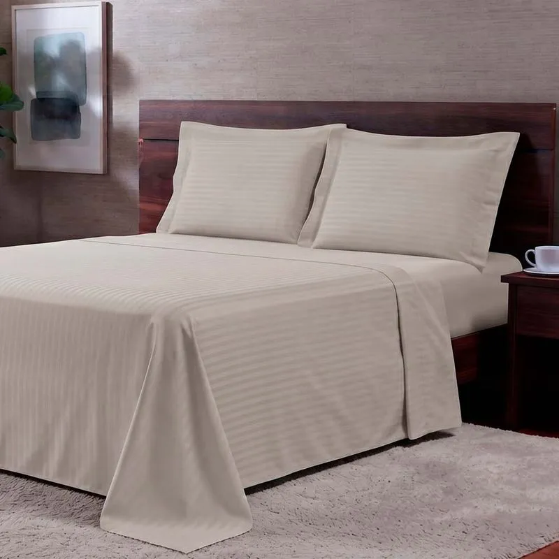 Jogo de Cama 300 Fios Basics Stripe King Manteiga