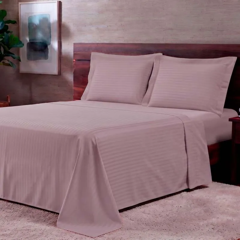 Jogo de Cama 300 Fios Basics Stripe King Rose
