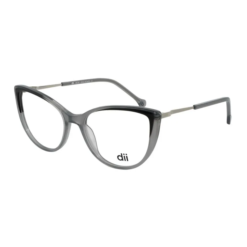 Armação para Óculos de Grau Feminino Dii Collection 4064 Cinza Cristal com Preto e Prata Armação para Óculos de Grau Feminino Dii Collection 4064 Cin