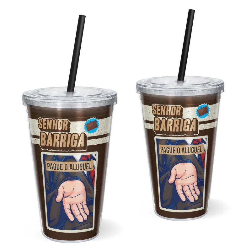 Copo Canudo 600ml Licenciado Chaves - Senhor Barriga - Marrom