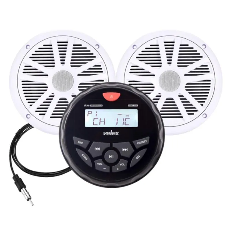 Kit Som Marinizado Velex 180w Rms Com Aparelho Bluetooth