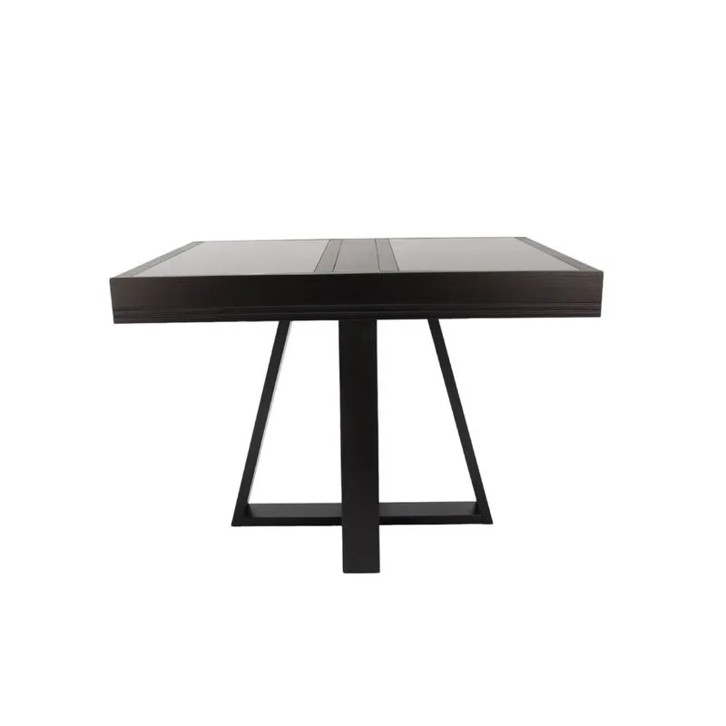 Mesa De Jantar Elastica Ype 105 Pinhao E Tampo De Vidro Preto - Oestreich Moveis