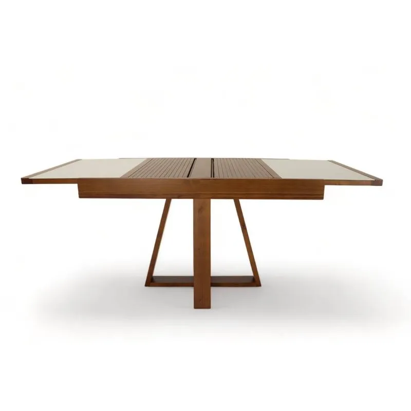 Mesa De Jantar Elastica Ype 120 Pinhao E Tampo De Vidro Fendi Claro - Oestreich Moveis