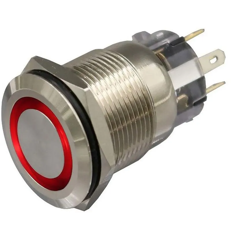 Botão Momentâneo Em Aço Inox 3 Pinos E Led Vermelho