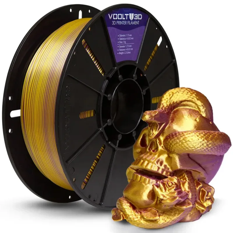 Filamento Voolt3D Pla Duo Color Dourado E Roxo V-Silk 1Kg