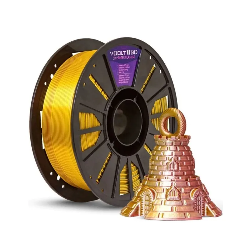 Filamento PLA Tri Cor Bronze Dourado Prata V-Silk 1kg 1,75mm Voolt Colorido Impressora 3D Projeto