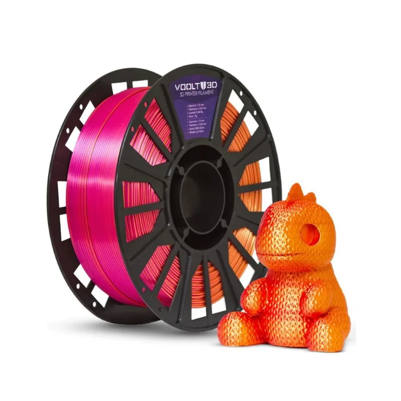 Filamento PLA Tri Color Dourado Laranja Rosa V-Silk 1kg 1,75mm Voolt Modelos Projetos Colorido