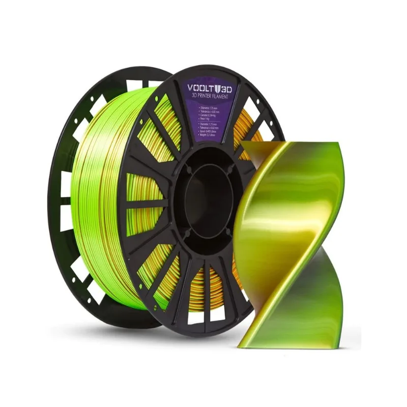 Filamento PLA Tri Color Azul Laranja Verde Neon V-Silk 1kg 1,75mm Voolt Impressora 3D Projetos
