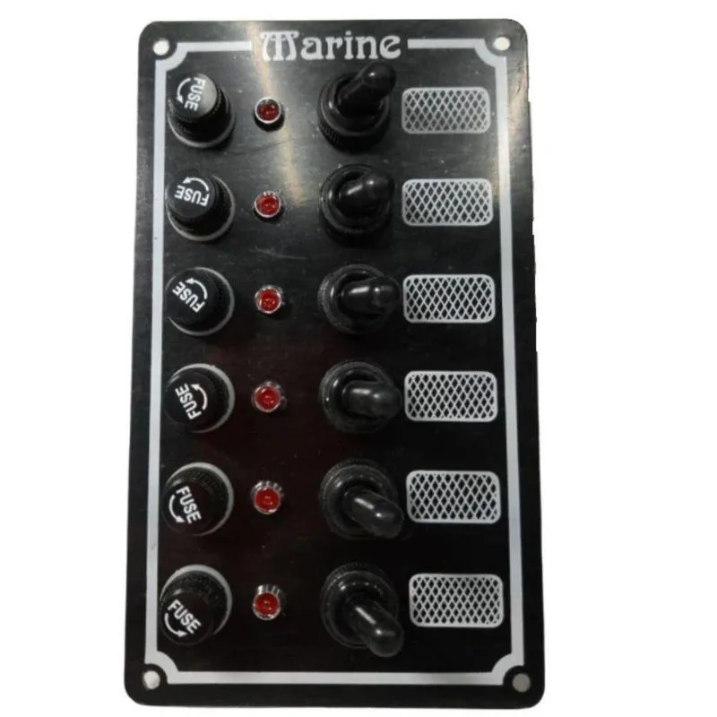 Painel Elétrico Em Alumínio Preto 6 Botões Marinizado