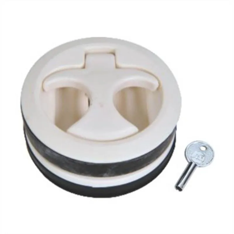 Puxador Redondo Em Nylon Branco Com Chave E Trava Inox 60mm