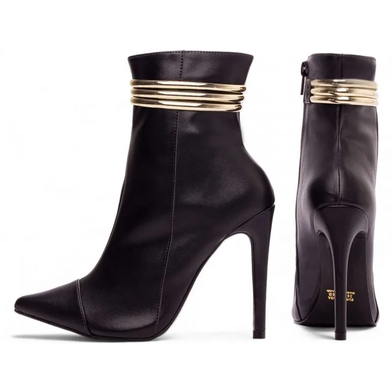 Bota Cano Médio Salto Alto Fino Stiletto Bico Fino Feminina 12 cm Preta Preta Torricella