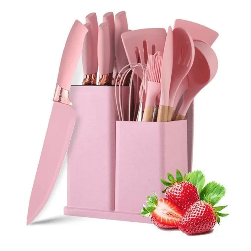 Kit Utensílios De Silicone E Cabo Em Madeira Premium 19 Pçs