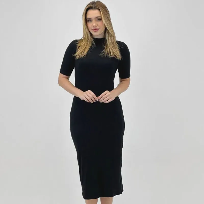 Vestido Formitz Midi Canelado Manga Curta Feminino