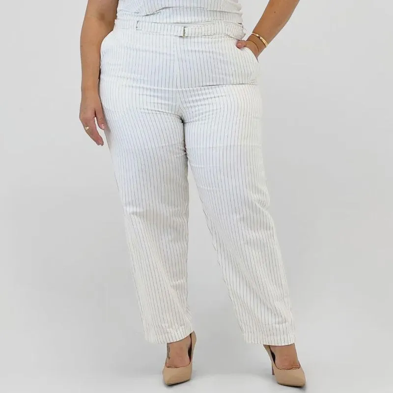 Calça Formitz Plus Size Reta Listrada Feminina