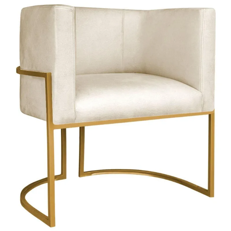 Poltrona Decorativa Luna Base De Ferro Dourado Sintético Cor Bege