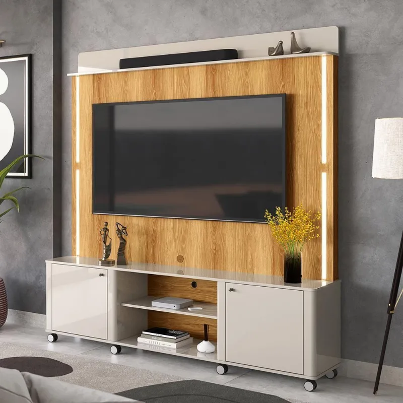 Home Para Até 75 Led Ripado 3d 1,83m Off White Freijó - Lukaliam Móveis