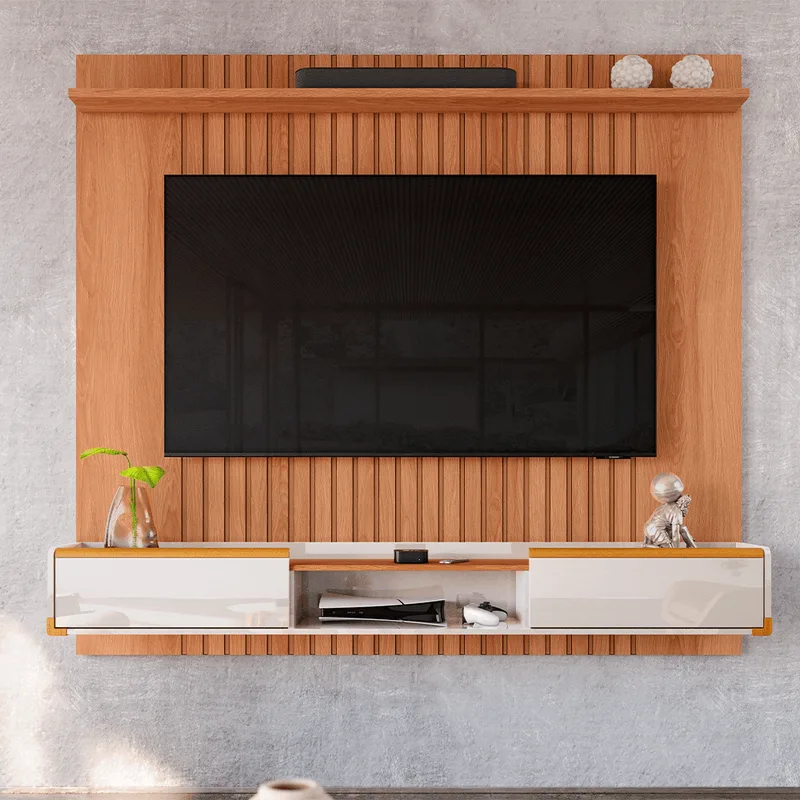 Painel Atlas para TV até 75" Lukalian Jequitibá/off white Jequitibá/off-white