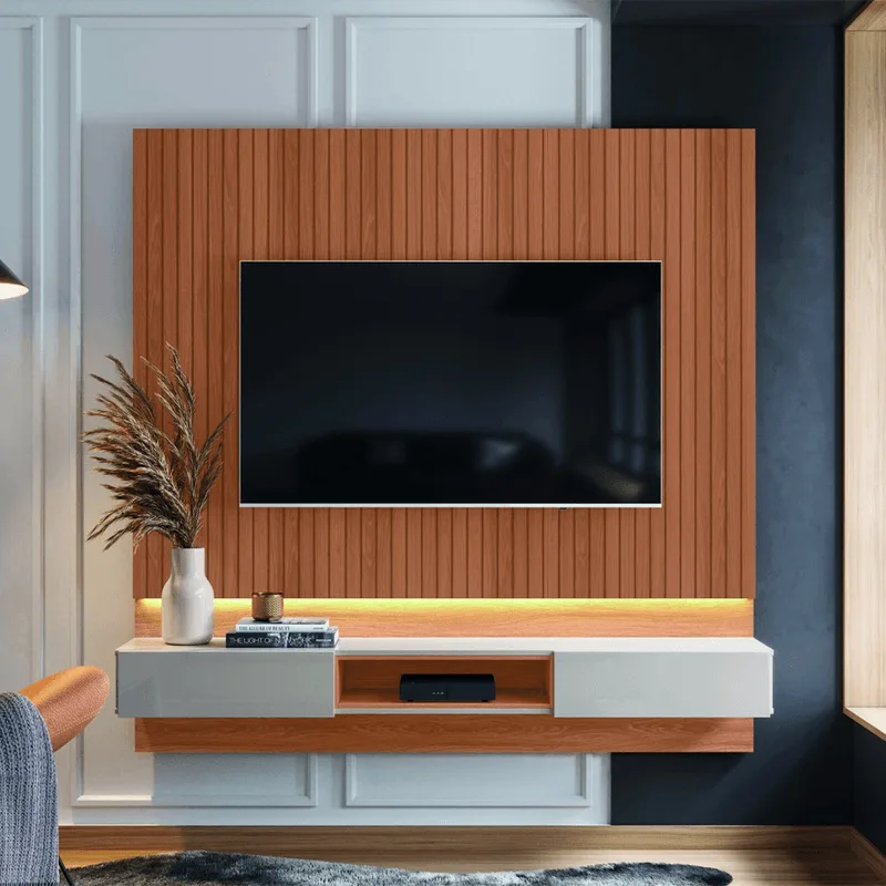 Painel Paris para TV até 70" Lukaliam Jequitiba Ripado/Off white Jequitiba Ripado/Off white