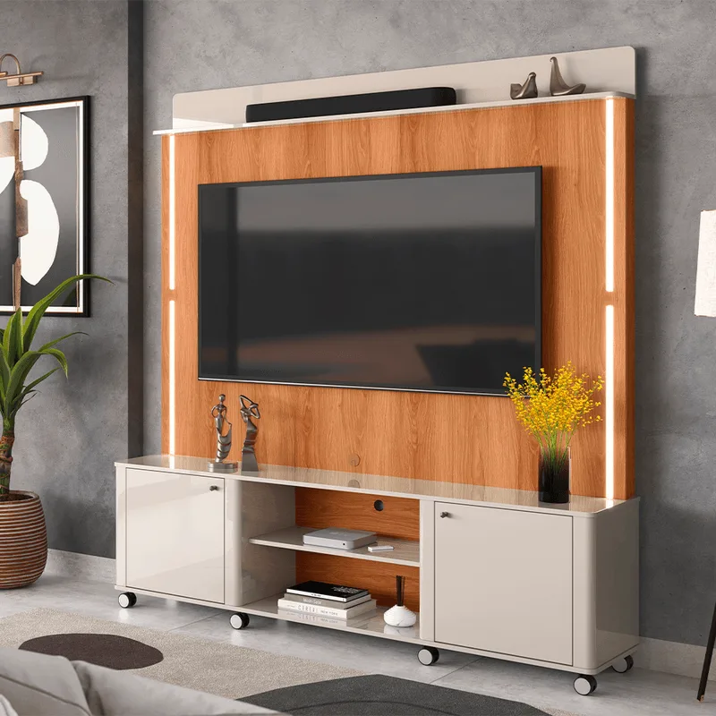 Home Florença para TV até 75" Lukalian Off White New/Jequitibá Off White New/Jequitibá