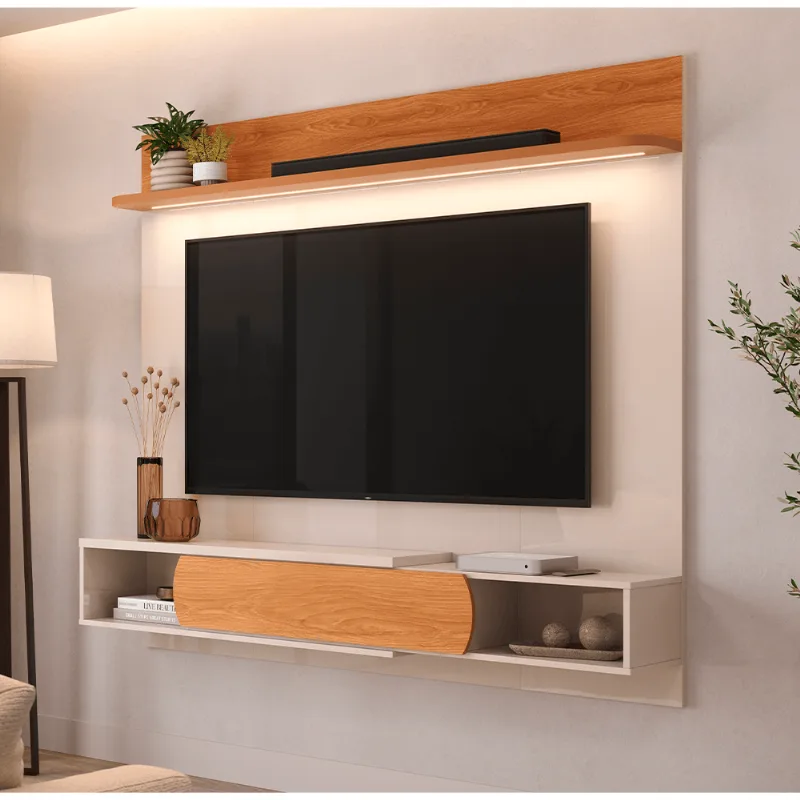 Painel Lukaliam Denver TV até 65 Polegadas Off White/Jequitibá Off White/Jequitibá
