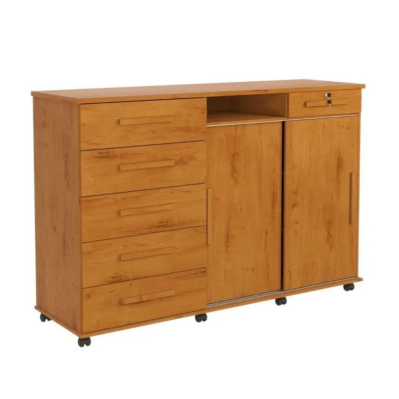 Comoda Max New 6 Gavetas Mdf-mdp Puxador Mdf Cinamomo Cinza Lukaliam